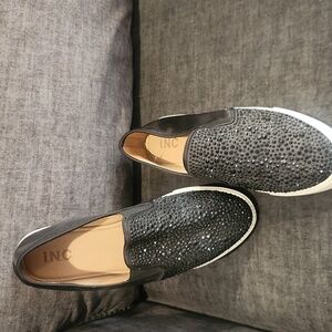 INC Black Rhinestone Slip-On Sneakers